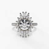14K White Gold Modern Halo Round Natural Diamonds Engagement Ring