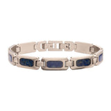 Matte Finish Stainless Steel Lapis Lazuli Stone Inlay Sizeable Link Bracelet