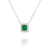 18K White And Yellow Gold Emerald Square Halo Necklace