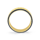 14K Yellow Gold 'Damian' Engraved Black Diamond Straight 8mm Wedding Band