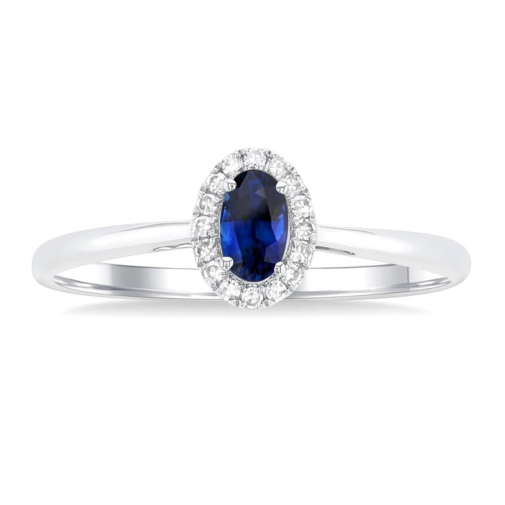 10K White Gold Sapphire And Diamond Halo Ring