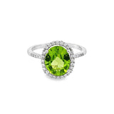 14K Yellow Gold Oval Peridot And Diamond Halo Ring