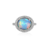 18K White Gold Cabochon Opal Halo Ring