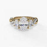 14K Yellow And White Gold  Three Stone Oval Natural Diamonds Engagement Ring