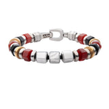 'YU' Heroic Courage 8mm Mokume Gane, Red Agate And Onyx Beads Bushido Virtue Bracelet