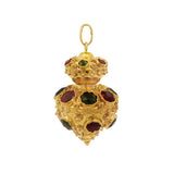 JT ESTATE 18K Yellow Gold Ornate Colored Glass Pendant