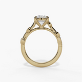 14K Yellow Gold Floral Round Natural Diamonds Engagement Ring