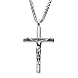 Stainless Steel With Black CZ Jesus Christ Crucifix Cross Pendant Necklace