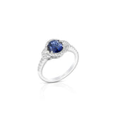 18K White Gold Oval Sapphire Three Stone Ring