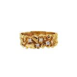 JT ESTATE 14K Yellow Gold Nugget Natural Diamonds Ring