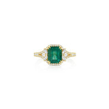 18K Yellow Gold Emerald Cut Emerald Halo Ring