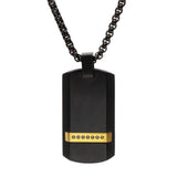 Men's Black IP Steel Genuine Black Sapphire Gem Dog Tag Pendant Necklace