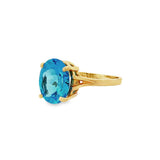 JT ESTATE 14K Yellow Gold Oval Blue Topaz Solitaire Ring