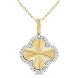 14K Yellow Gold Natural Diamonds Fluted Clover Pendant