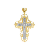 JT ESTATE 14K Yellow And White Gold Ornate Natural Diamond Cross Pendant