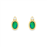 14K Yellow Gold Crystal Opal And Diamond Button Earrings