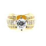 18K Yellow Gold Wide Band Round Diamond Engagement Ring