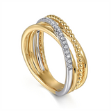 14K 14K Yellow And White Gold Twisted Natural Diamonds Ring