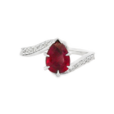 18K White Gold Pear Ruby Bypass Ring