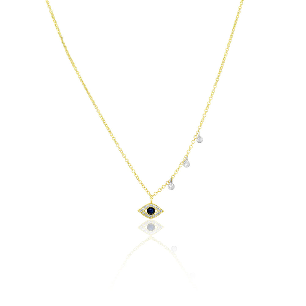 14K Yellow Gold Sapphire And Diamond Evil Eye Necklace