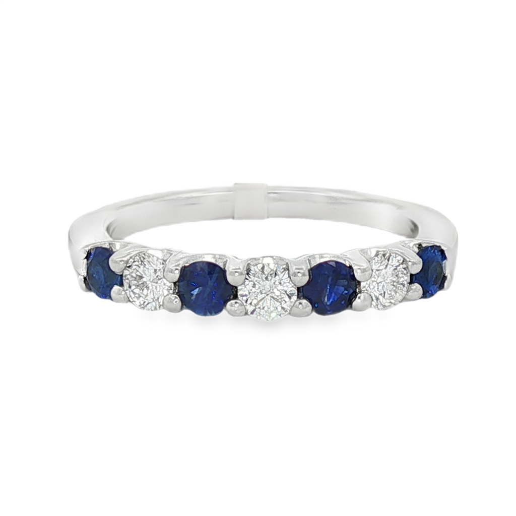 14K White Gold Round Sapphire And Diamond Band Ring- Jewelers Touch