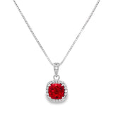 July Birthstone Sterling Silver Created Ruby Halo Pendant