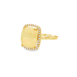 14K Yellow Gold Cabochon Opal And Diamond Halo Ring