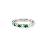 14K White Gold Round Emerald And Diamond Classic Band