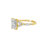 14K Yellow Gold 2.51Ct Emerald Cut Lab Grown Diamonds Organic Engagement Ring