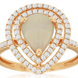 14K Rose Gold Cabochon Opal Halo Ring