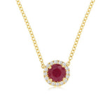 14K Yellow Gold Ruby Halo Necklace