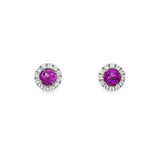 February Birthstone Earrings: Sterling Silver Amethysts Halo Studs