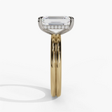 14K Two-Tone Hidden Halo Emerald Cut Diamond Engagement Ring