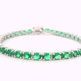 Sterling Silver May Birthstone Oval Lab Grown Emeralds Tennis Bracelet