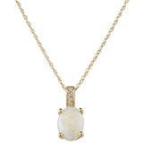 October Birthstone 14K Yellow Gold Australian Opal And Diamond Oval Pendant