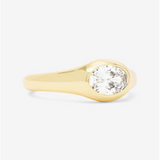 18K Yellow Gold Overlay 'She's A Boss' Oval Cubic Zirconia Signet Ring