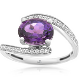 14K White Gold Oval Amethyst Bypass Ring
