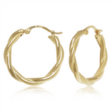 14K Yellow Gold Polish And Twisted Texture Hoop Earrings