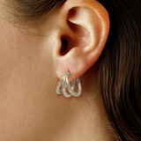 Sterling Silver Small Triple Tube Open Cage Hoop Earrings