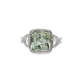 JT ESTATE 14K White Gold Checkerboard Cushion Green Quartz Halo Ring