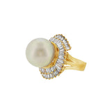 JT ESTATE 14K Yellow Gold South Sea Pearl And Diamond Ballerina Ring