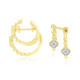 14K Yellow Gold 15Mm Round Huggie Natural Diamonds Hoop Earrings
