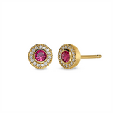 Gold Vermeil July Birthstone Simulated Ruby Halo Earrings