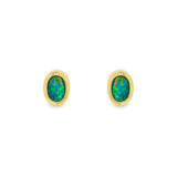 14K Yellow Gold Crystal Opal Bezel Stud Earrings
