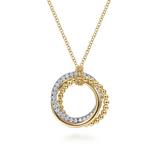 14K Yellow And White Gold Interlocking Circle Diamond Pendant Necklace