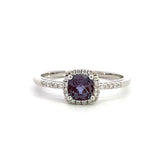 14K White Gold Lab Grown Alexandrite And Diamond Halo Ring