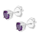 February Birthstone 14K White Gold Amethyst Studs