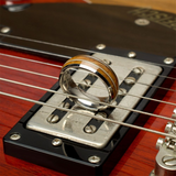 Titanium & Whiskey Barrel Wood Inlay with Embedded Guitar String Comfort Fit Ring
