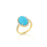 18K Yellow Gold Cabochon Turquoise Halo Ring