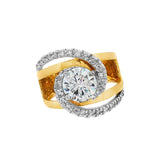 14K White And Yellow Gold Contemporary Round Diamond Engagement Ring